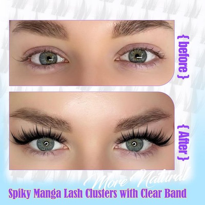 Anime Lash Clusters with Spikes Manga Eyelash Clusters Invisible Band Spiky Clusters Eyelash Extensions Natural Cluster Lashes Wispy 10-16mm DIY Lash Extension Clear Band Doll Individual Lashes 120Pcs