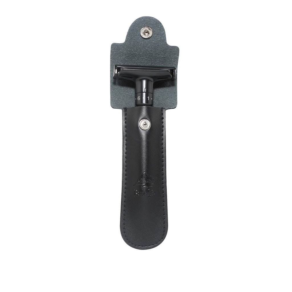 Adjustable Safety razor double edge razor Classic Safety razor, Matte black coating.RZ700 (1 Razor, 1 Leather Protective Sleeve & 10 pcs Titanium Coated Blades)