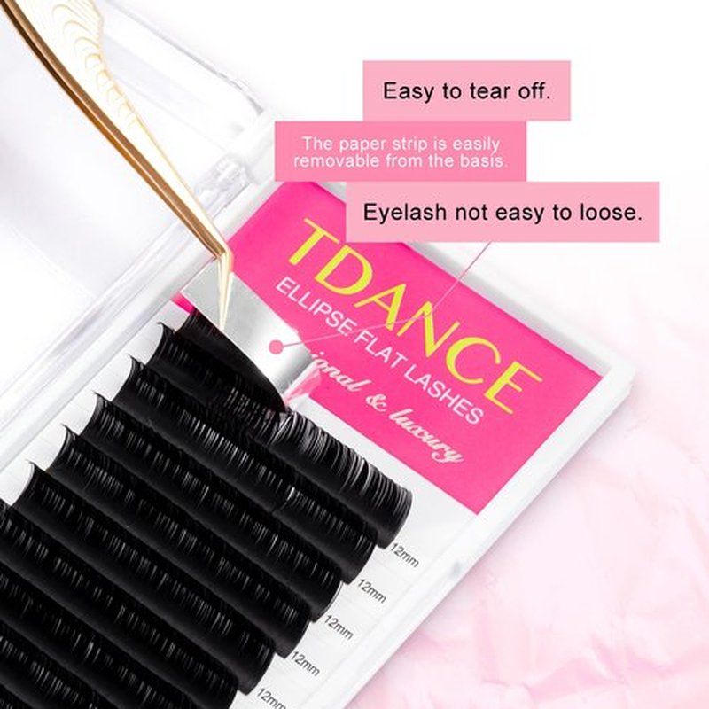 TDANCE Classic Lash Extensions Flat Lashes Eyelash Extensions 0.2mm C Curl Ellipse Eyelash Extensions 12mm Mixed Black Matte Individual Lashes Salon Use(Flat,C-0.2,12mm)