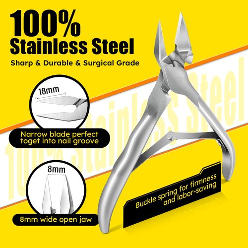 Ingrown Toenail Clippers Straight Blade Toe Nail Clippers for Thick Nails for Seniors, Stainless Steel Nail Clippers for Thick Toenails Ultra Slim 16mm Blade Podiatrist Nail Clippers (Straight Blade)