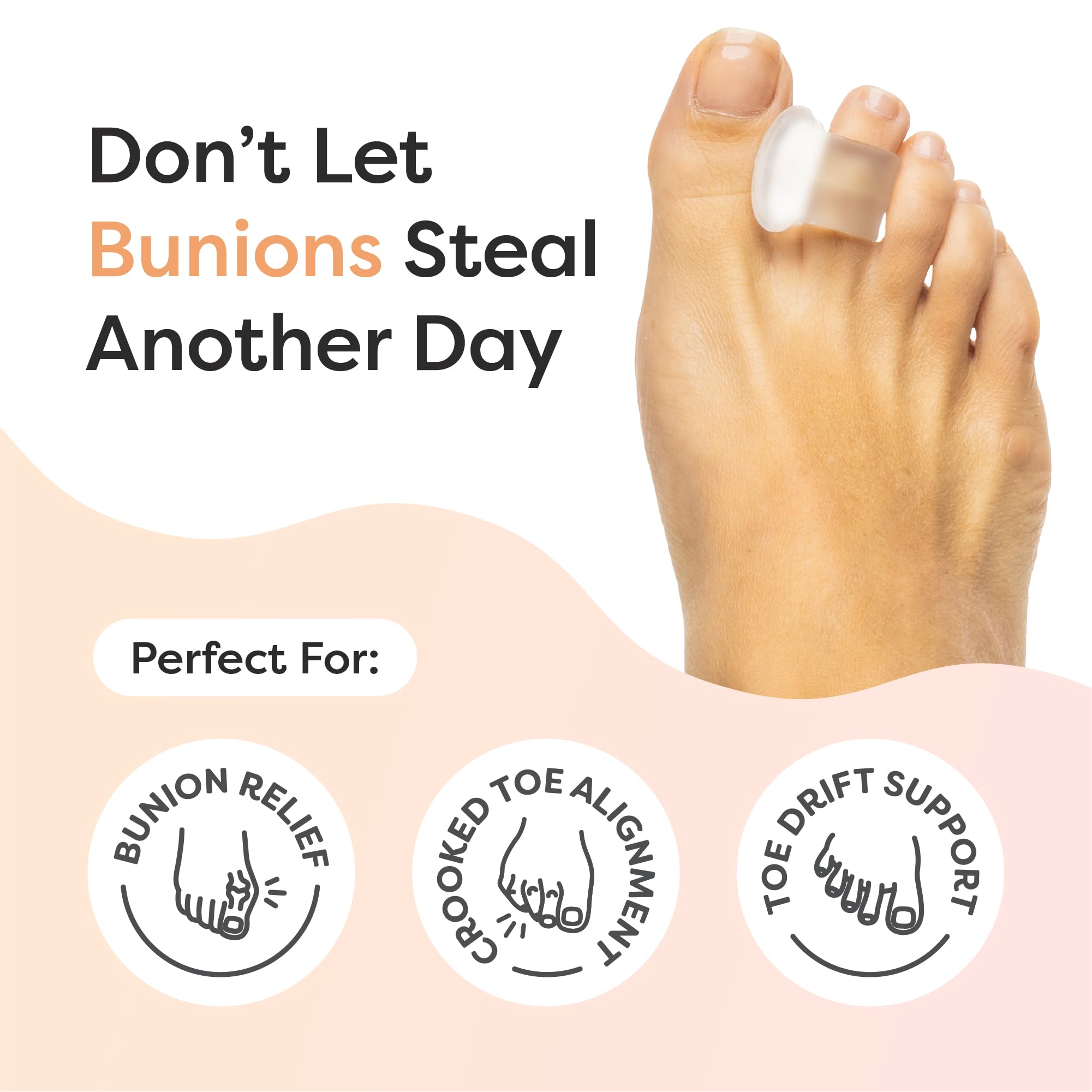 ZenToes Firm Gel Toe Separators for Overlapping Toes, Bunions, Big Toe Alignment, Corrector and Spacer, Strong Support - 4 Pack (Firm Frosted Clear)
