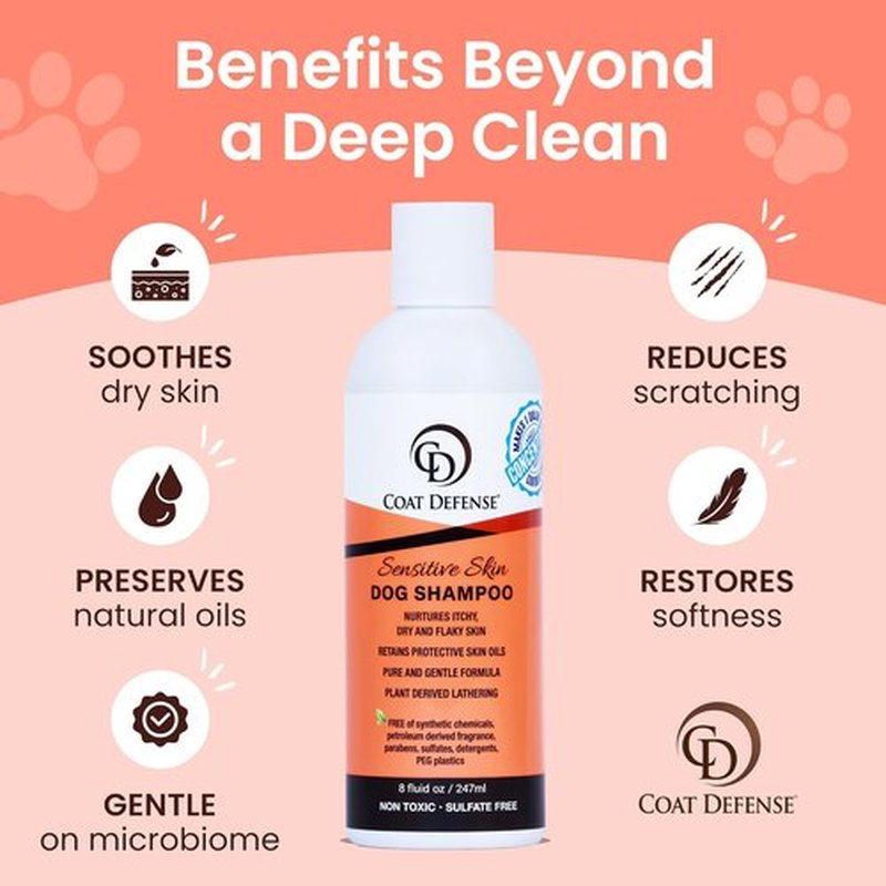 Coat Defense Sensitive Skin Dog Shampoo - Hypoallergenic Formula for Allergies & Itching | 8 oz Concentrate