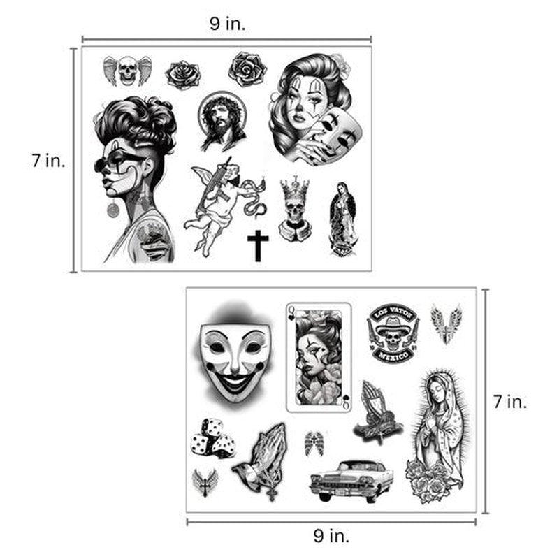 Los Vatos Chicano Vol. II - Cholo Chola Temporary Tattoos For Men Women, Payasa, Lowrider, Virgin Mary, Prayer, Cross, Chicana, Gangster, Fake Tattoo, Día de Muertos, Tatuajes Temporales