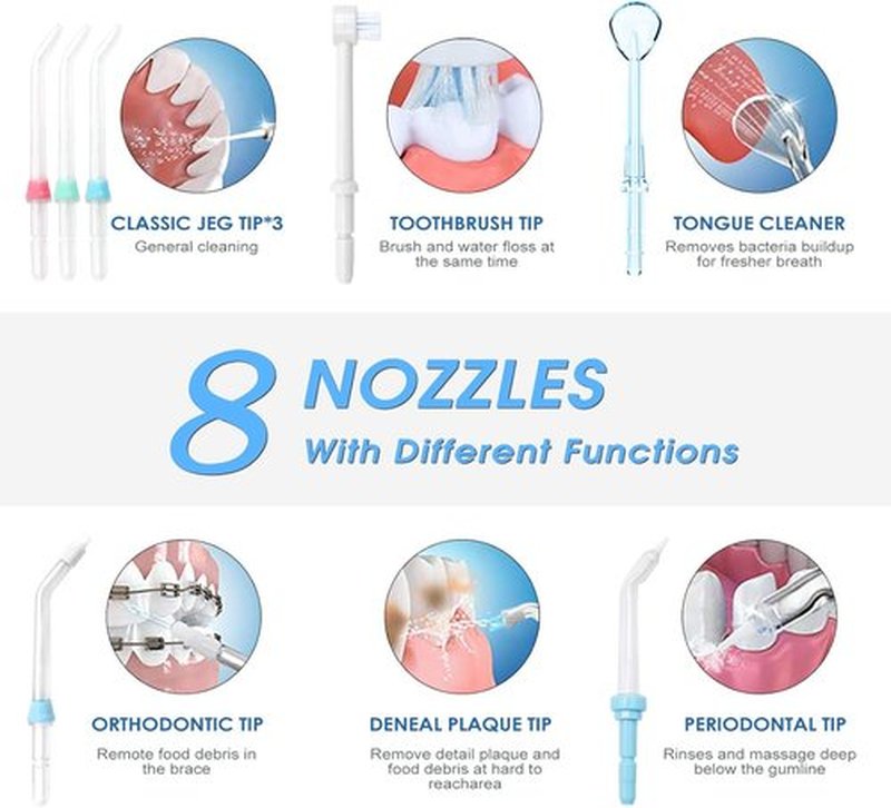 TUREWELL Water Flosser - 600ML Electric Oral Irrigator with 10 Adjustable Pressure Settings | 8 Jet Tips for Family Use (White)