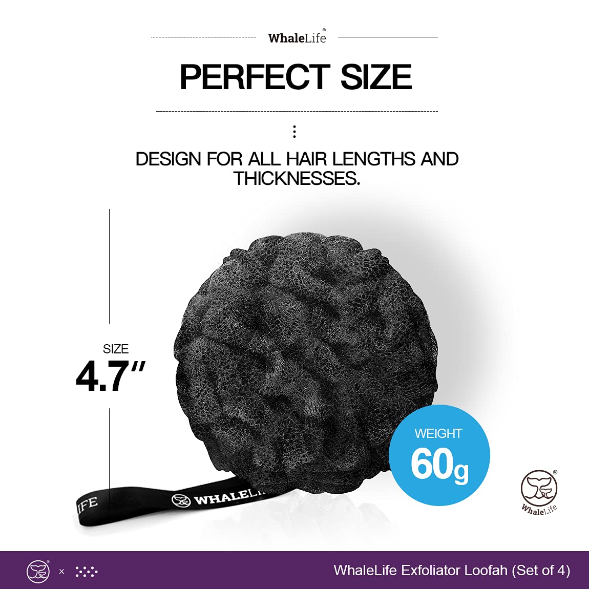 Loofah Sponge Bath Sponge for Women Men 4 Pack (Black Rough Surface)