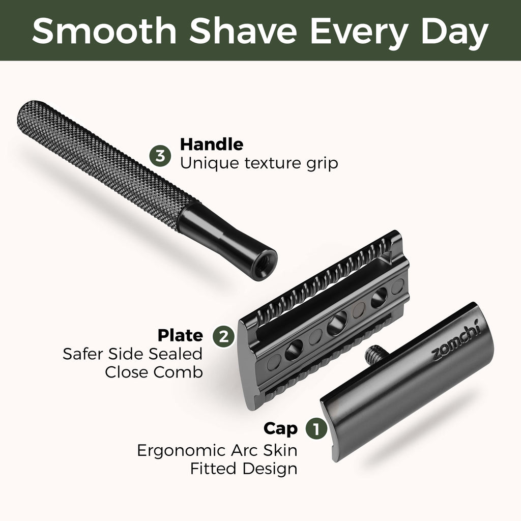 ZOMCHI Double Edge Safety Razor with 5 Safety Razor Blades, Women & Men’s Safety Shaving Razor, Reusable Razor, Plastic Free – Purple