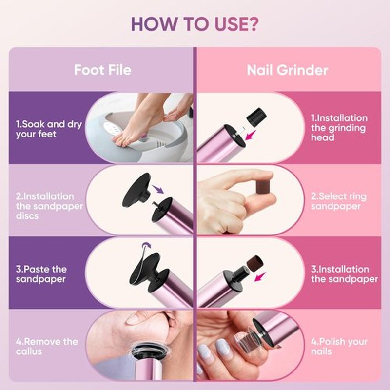 Haroopet Electric Foot Callus Remover, 2in1 Rechargeable Foot File Callus Remover for Feet, 9 Speeds Foot Scrubber Dead Skin Pedicure Tools for Feet Heel Scraper for Cracked Heels with Sandpaper Discs