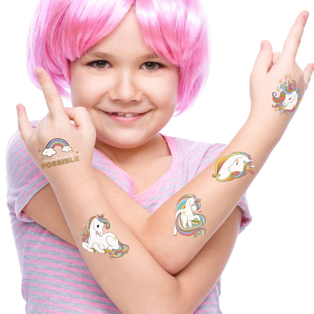 Unicorn Temporary Tattoos/Safe Non-Toxic/Pre-Cut Easy to Share/Party Favors/With Gold Sparkles/USA Company/FDA Compliant (Unicorn 36pk)