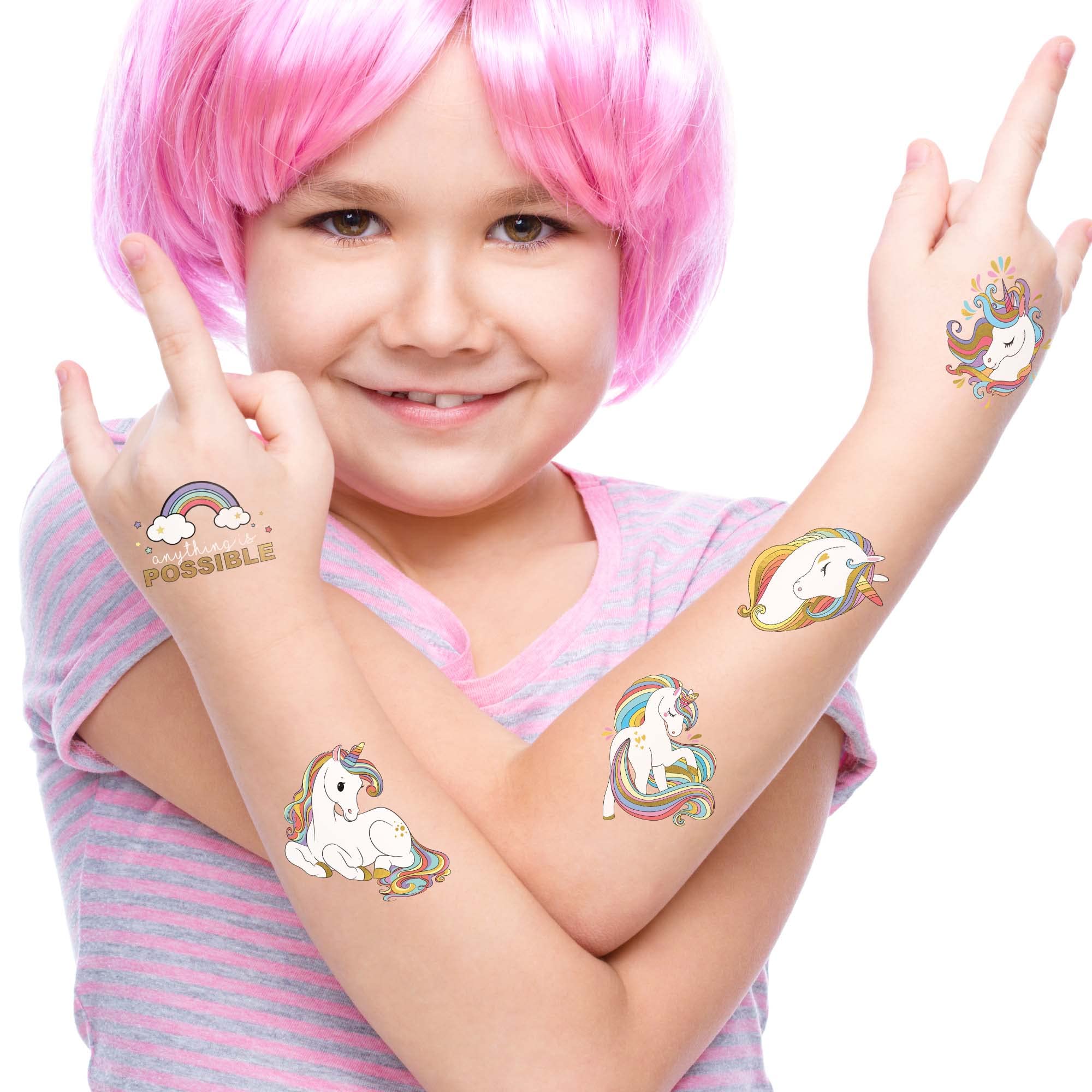 Unicorn Temporary Tattoos/Safe Non-Toxic/Pre-Cut Easy to Share/Party Favors/With Gold Sparkles/USA Company/FDA Compliant (Unicorn 36pk)