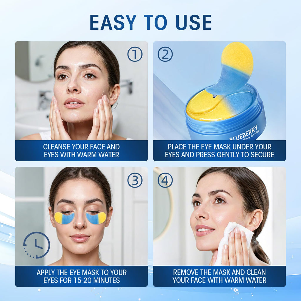 30 Pairs (60pcs) Under Eye Patches, Multi-Moisturizing Under Eye Mask Patches with Blueberry Extract,Cooling Eye Patches for Puffy Eyes and Dark Circles,Overnight Eye Patches for Night Shift Workers