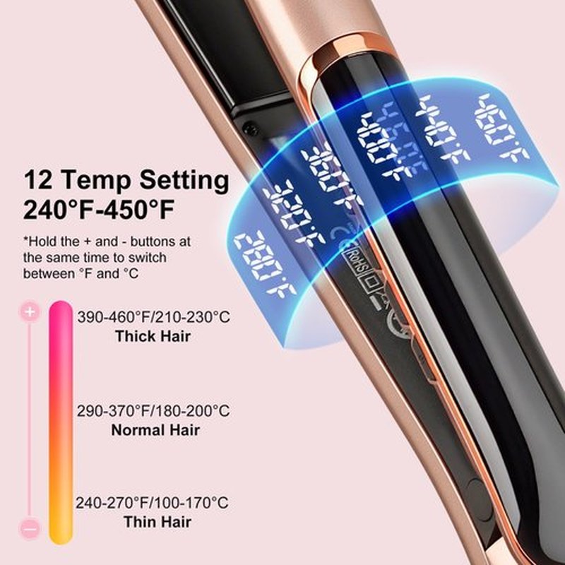 Flat Iron Hair Straightener with Floating Plates Get Shinier & Smoother Hair, 14 Adjustable Temp, Dual Voltage Digital Display 200℉-460℉
