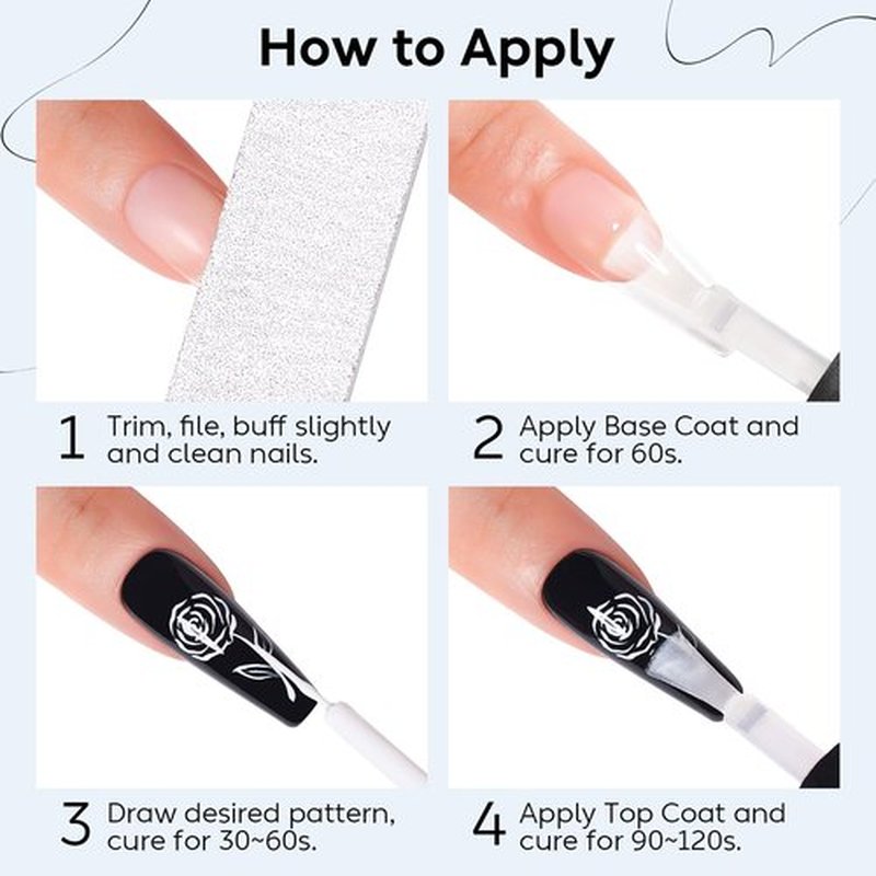 AIMEILI Gel Polish Nail Art Liner, Hema Free, Cruelty Free, Vegan, 6 Colors Black White Red Pink Gold Silver Design Paint for French Chrome Manicure DIY