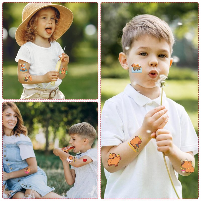 Yoyuspy Cute Capybara Temporary Tattoos - 200+ Capybara Birthday Party Decorations Favors Supplies Funny Animals Tattoos Stickers Capy Themed Party Decor Gifts Rewards Prizes for Boys Girls