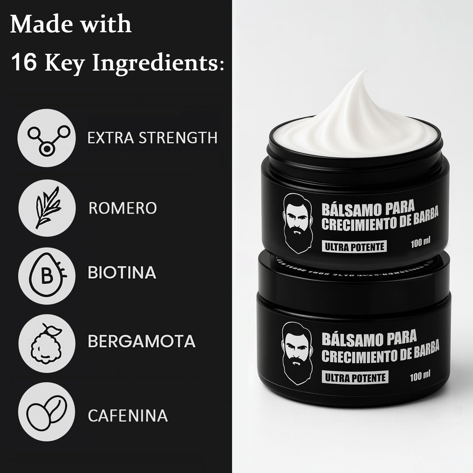 Vbolre Estimulante Para Barba – Bálsamo de Crecimiento Ultra Potente, Beard Stimulating Balm, Moisturizes & Strengthens Beard, 100 ml / 3.5 oz