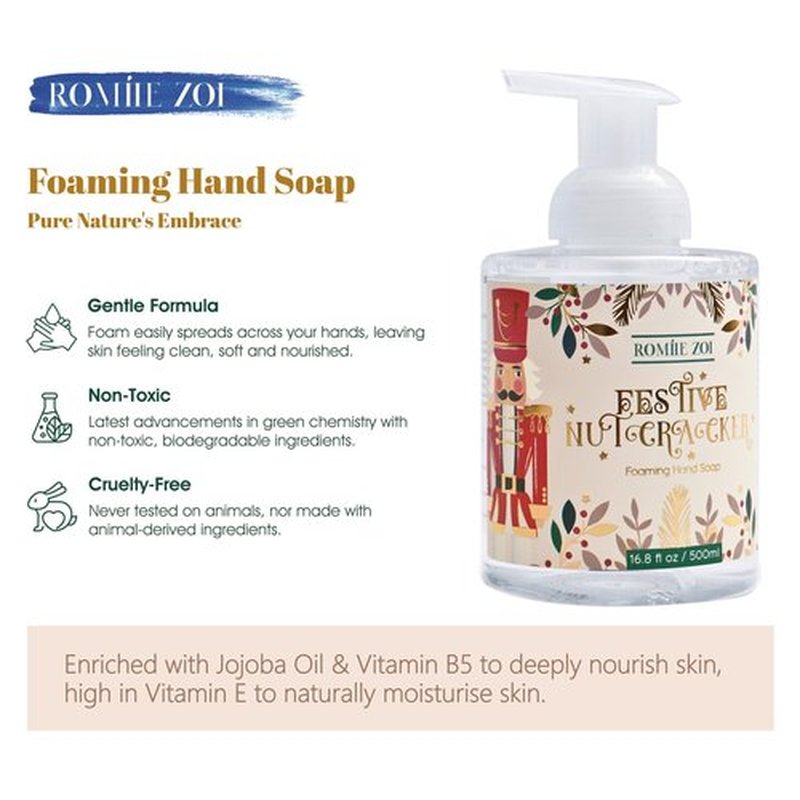 ROMIIE ZOI Christmas Foaming Hand Soap with Gift Box - Festive Nutcracker, Infused with Sugar Plum Aroma - 500ml/ 16.8 fl. oz