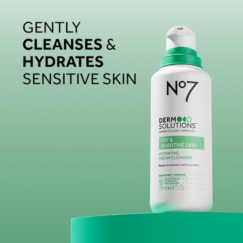No7 Derm Solutions Hydrating Facial Cleanser - Gentle Cream Face Wash with Ceramides & Niacinamide - 16 Fl Oz for Dry & Sensitive Skin