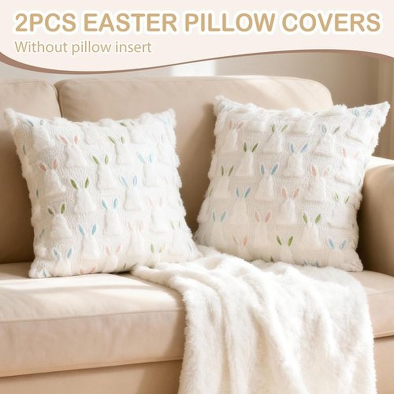 ALFEVA Bunny Pillow Covers | Set of 2 Cute Plush 18" x 18" Easter Decor for Sofa & Living Room