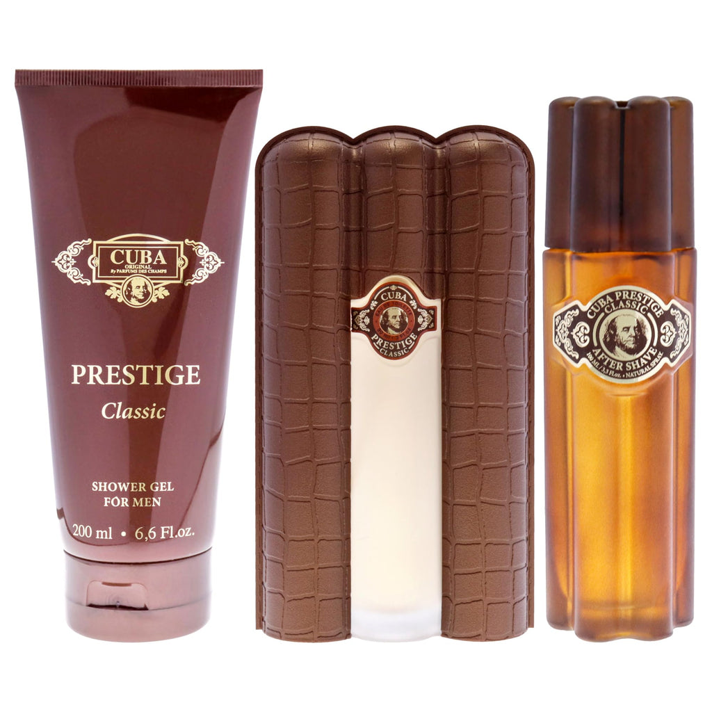 Cuba Prestige Classic for Men - 3 Pc Gift Set 3oz EDT Spray, 6.7oz Shower Gel, 3.3oz After Shave