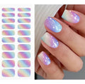 JMEOWIO Gel Nail Stickers Rainbow Glitter Semi Cured Gel Nail Strips Wraps UV/LED Nails Art Design Decoration Accessories