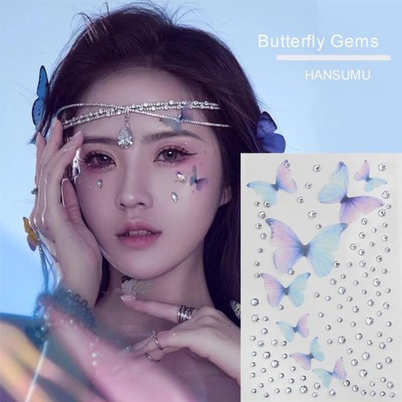 Glitter Butterfly Temporary Tattoos Sticker for Women Girls Eye Face Makeup Decoration, Flash Fairy Body Art Shiny Butterflies Waterproof Fake Tattoos for Festival Party(Butterfly Gem Stickers)