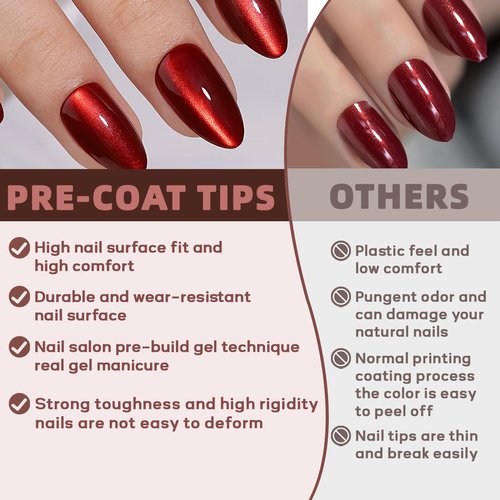 CUZIAM Red Magnet Cat Eyes Press on Nails Short Almond, Aurora Mirror Chrome Red Soft Gel Stick on Nails with Glue, 32pcs 16 Sizes Glossy Glitter Reusable Easy Salon Nail Manicure for Women Girls