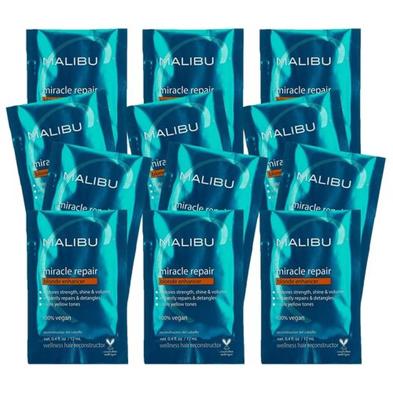 Malibu C Miracle Repair Reconstructor, Blonde Enhancer (12 Packets) - Nourishing Repair Treatment for Damaged Blonde Strands - Reduces Discoloration