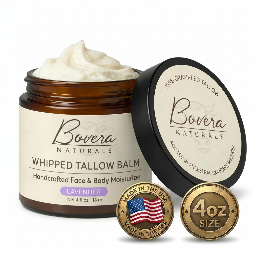Bovera Naturals Tallow Moisturizer, Lavender Scented Face and Body Cream, 100% Organic Grass-Fed Beef Tallow, Non-Greasy for Dry Sensitive Skin, Eczema Cream and Body Butter, 4 fl oz