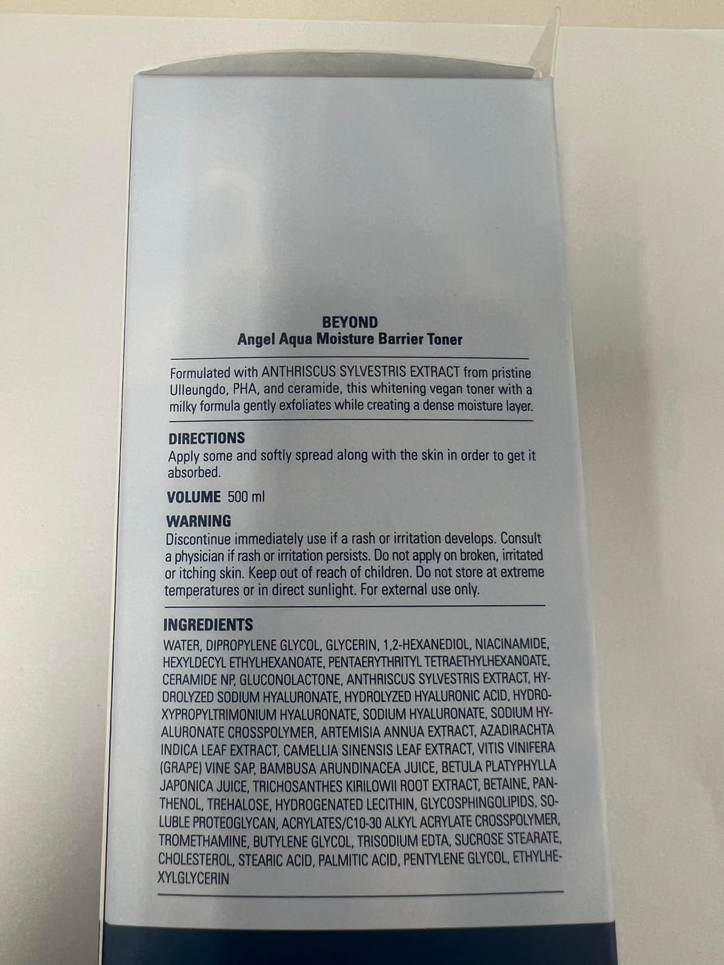 Beyond Angel Aqua Korean Moisture Barrier Toner (16.9fl oz) - Moisture Barrier Strengthening for Sensitive Skin, Vegan Formula. Chervil, Hyaluronic Acid, PHA, Ceramide.