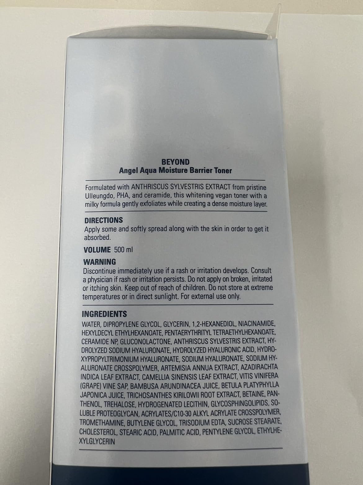 Beyond Angel Aqua Korean Moisture Barrier Toner (16.9fl oz) - Moisture Barrier Strengthening for Sensitive Skin, Vegan Formula. Chervil, Hyaluronic Acid, PHA, Ceramide.