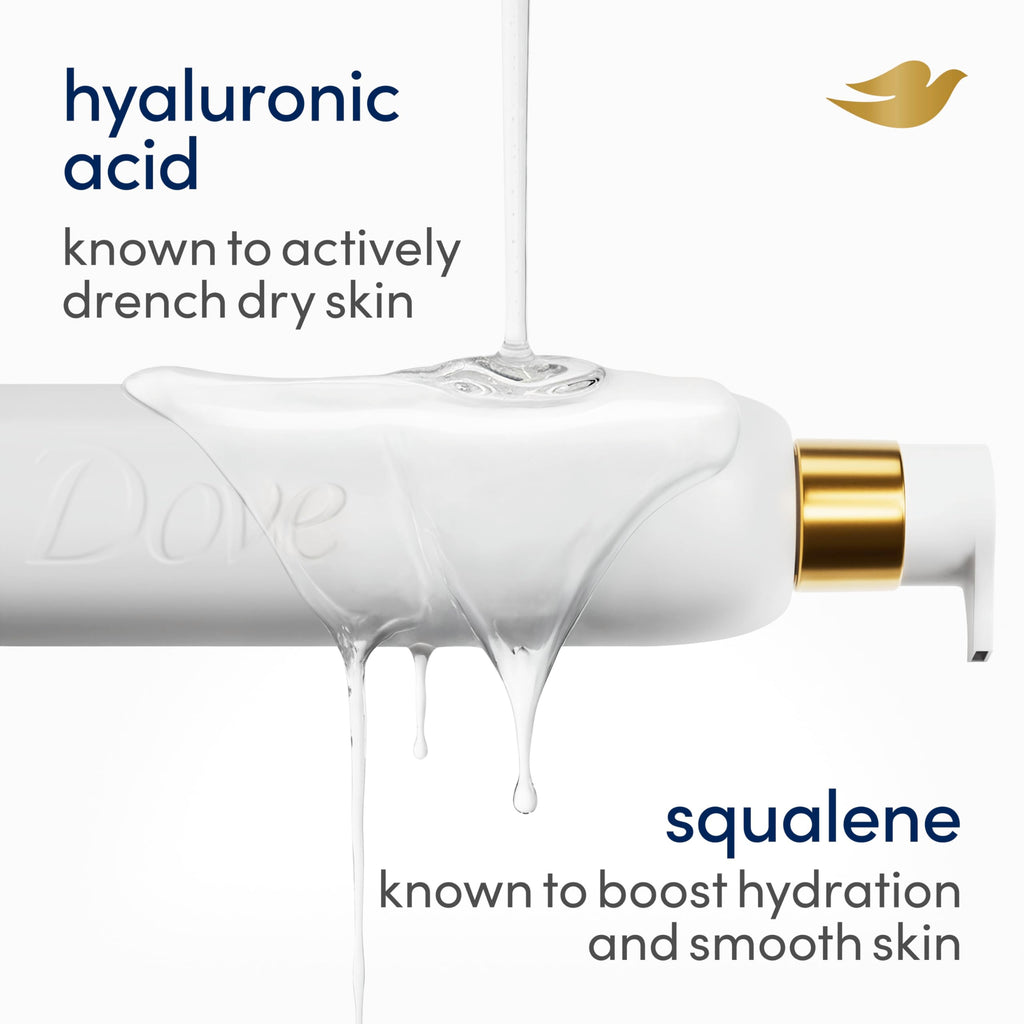Dove Body Wash Hydration Boost Actively drenches dry skin 6% hydration serum with hyaluronic 18.5 oz