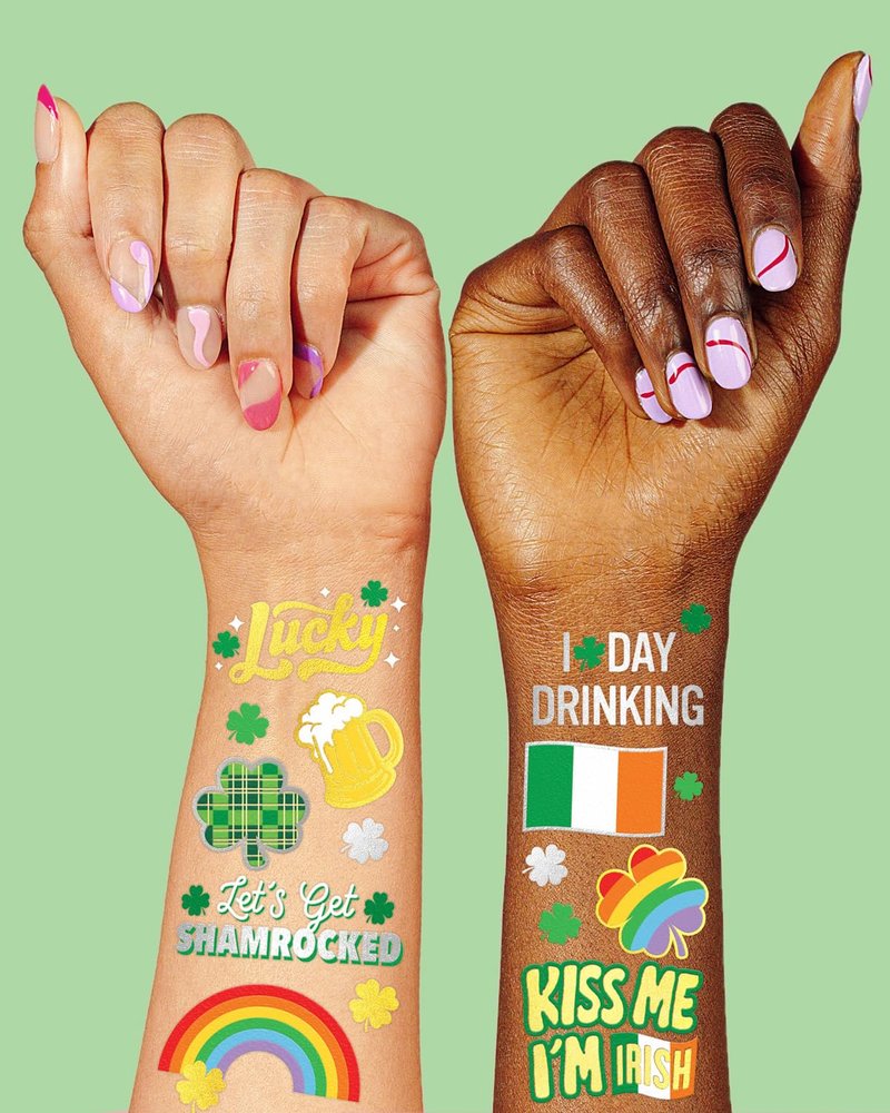 xo, Fetti St Patricks Day Temporary Tattoos - 54 Glitter Styles | Shamrock Supplies, Kiss Me I'm Irish Party, St Patty's Day, Leprechauns Arts and Crafts