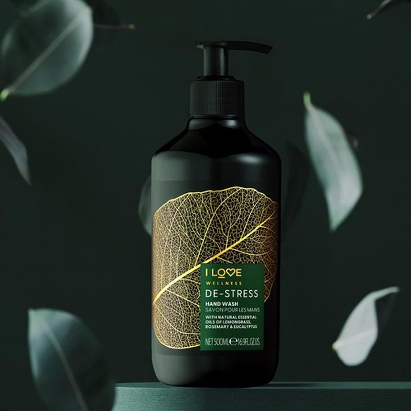 I LOVE Wellness De-Stress Hand Wash - Hydrating Hand Soap with Essential Oils - Naturally Fragranced with Lemongrass - With Vitamin E - 16.9 oz