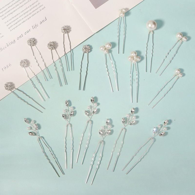 Yandino 18 Pieces Bride Wedding Hair Pins Bridal Hair Accessories Set Jewelry Bridesmaids Silver HairPiece for Women