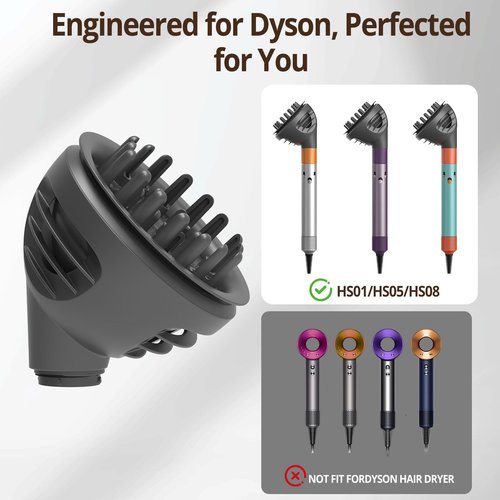 Diffuser Attachment for Dyson Airwrap Styler HS01/HS05/HS08 - Dual Mode (Diffuse & Dome), Curly Hair Nozzle for Frizz-Free Volume & Defined Curl | Heat-Resistant Nylon Fiber Dryer Attachments (Grey)