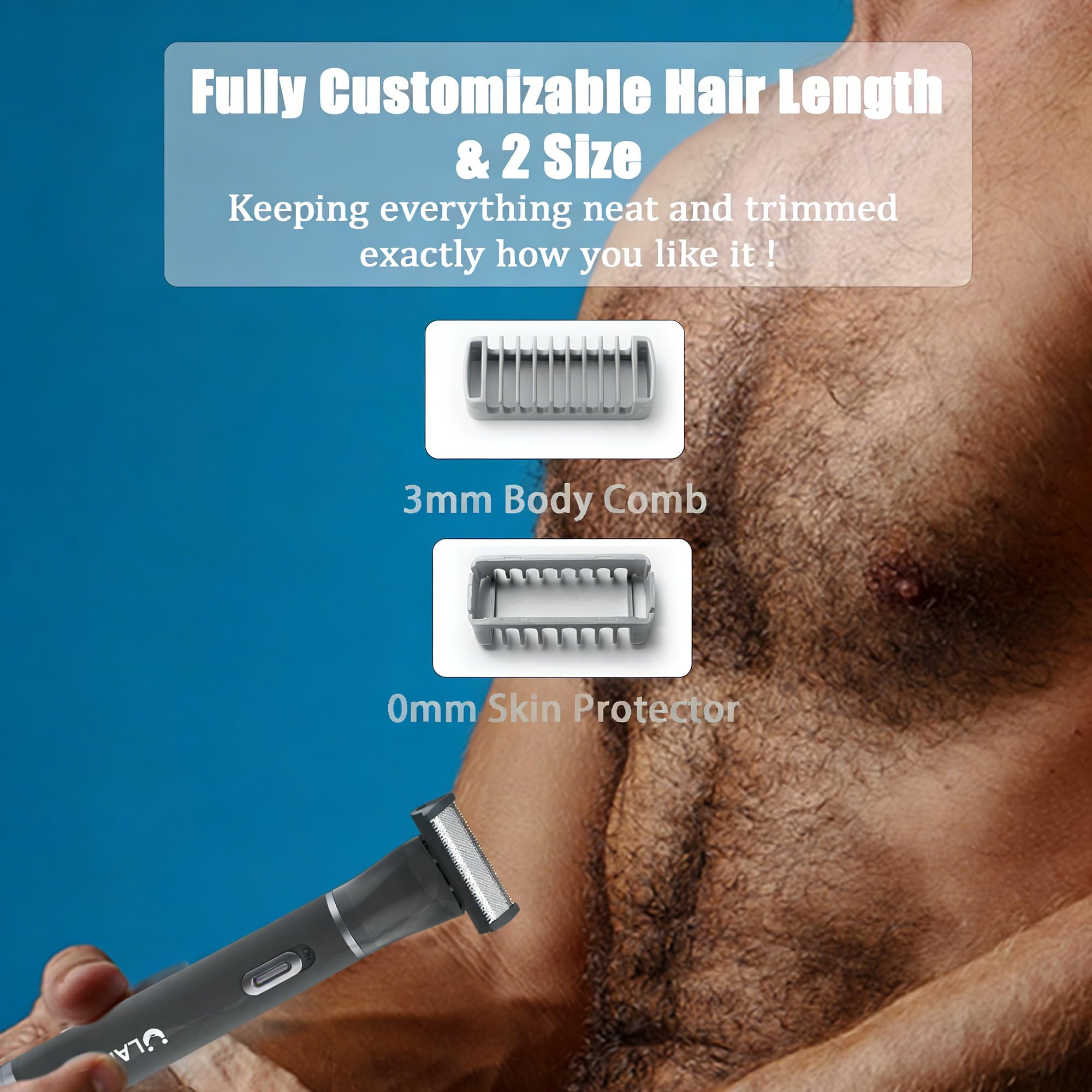 ULAIDO Body Hair Trimmer for Men, 4 in 1 Versatile Trimmer Shavers for Nose Ear Eyebrow Body Hair Trimming, USB-C Fast Charge Electric Pubic Hair Trimmer for Smooth Shaving with Storage Bag