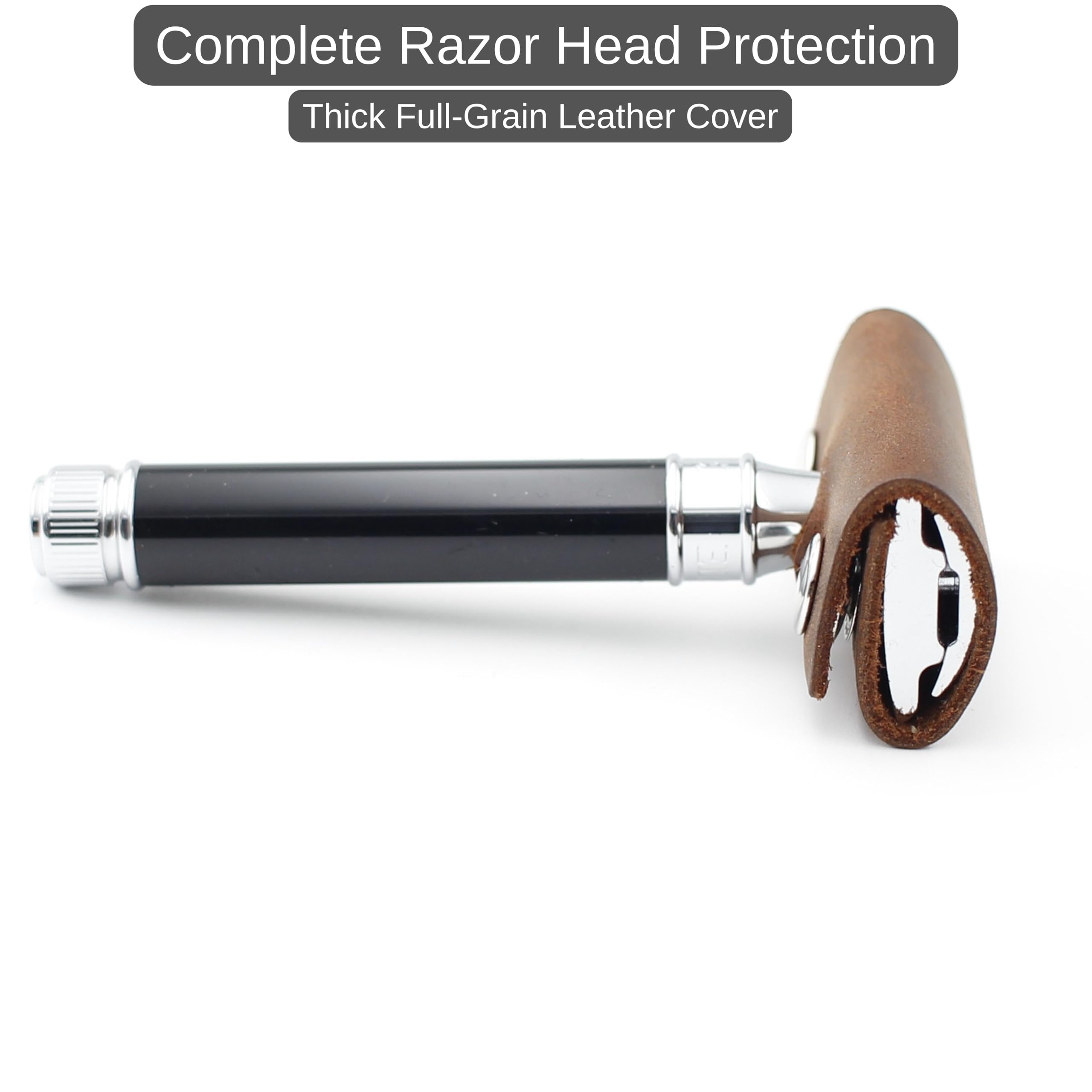 Toprank Leather Safety Razor Case – Genuine Leather Razor Cover for Travel, Fits Most Double Edge Safety Razors, Blade Protector, Snap Closure (Tan, 2-Pack)