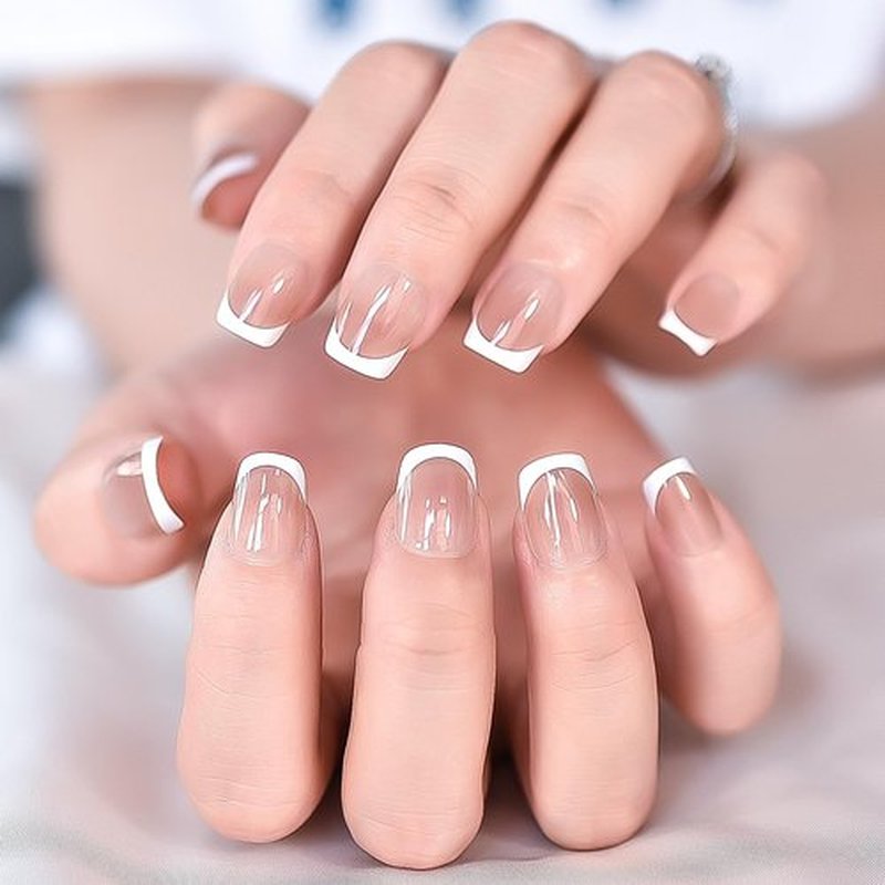 Elevenail 32pcs Deepen White French Tips Short Square Press On Nails Women Girls Gifts Salon Manicure Glossy Nail Art Tips Fake Nails Reusable Acrylic False Nails Glue On Nails
