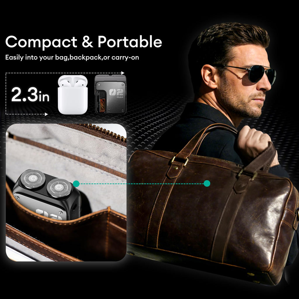 PAXA Mini Portable Electric Shaver,9000Rpm Mens Electric Shaver,IPX7 Waterproof Wet & Dry Dual-Head Rotary Cordless Travel Shavers for Shaving Face,USB-C Rechargeable for Home, Car, Travel(White)