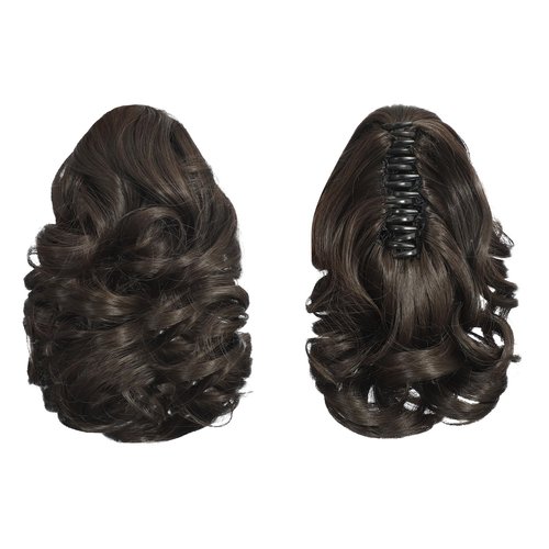 Tiklans Black Ponytail Extension, 9" Short Claw Clip in Ponytail Hair Extensions Hair Piece Natural Soft Synthetic Curly Wavy Pony Tail Hair Pieces for Women (Black Brown)