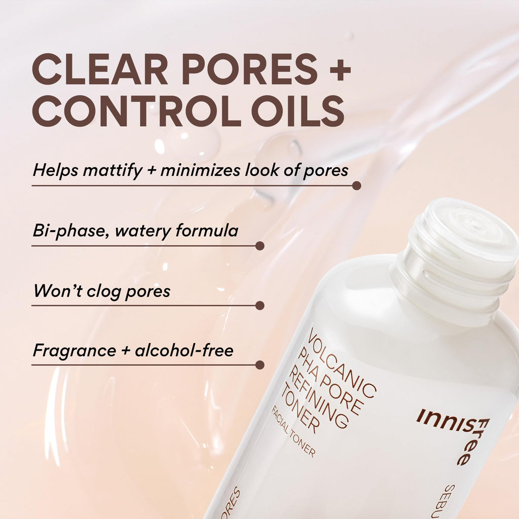 innisfree Volcanic PHA Toner | Korean Skincare with AHA and BHA | Refines Texture, Controls Oil | Exfoliating Face Treatment