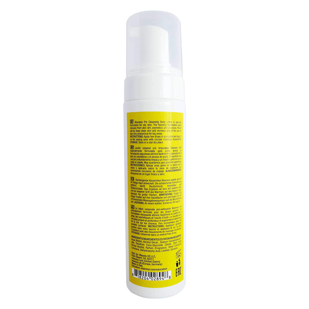 Waxness Pre Waxing Cleansing Foaming Lotion 6.7 fl oz (200 ml) – Skin Prep Cleanser for Oily Skin Before Waxing, Removes Oil & Residue – Made in Italy