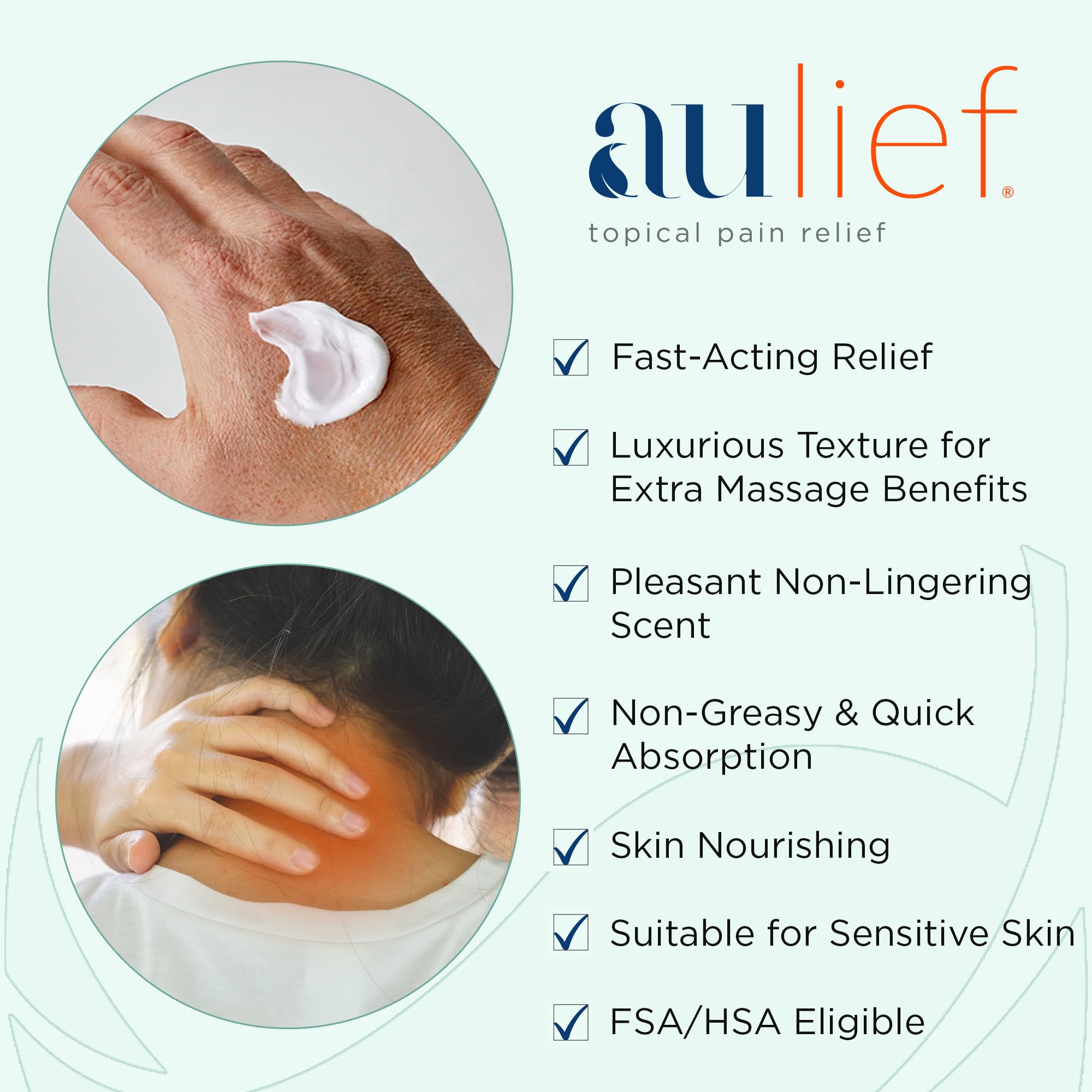 China-Gel Aulief Pain Relief Cream Arthritis & Muscle Rub for Sore Muscles & Joint Pain, Neck, Knee & Back Aches, Premium Mint Green Topical Gel, 2 oz Travel Tottle (2-Pack)