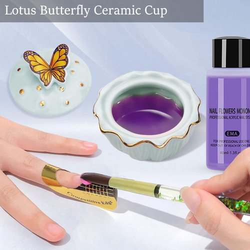 Honey Joy Dappen Dish for Butterfly Ceramic Nail Liquid Porcelain Anti-volatilization Monomer Bottle (HJ-NAPB062-Blue)