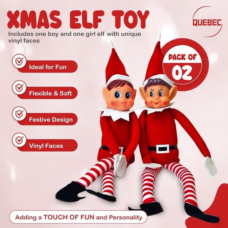 Quebec Naughty Elf Set - Christmas Elf Figures for Boys & Girls | Soft Body, Vinyl Faces, 12 Inch