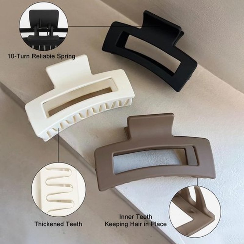 3Pcs Jumbo Hair Claw Clips for Thick Hair, 5 Inches Extra Large Non-Slip Hair Claws Rectangle Hair Clips for Buns Ponytails Strong Hold Hair Accessories for Women Girls