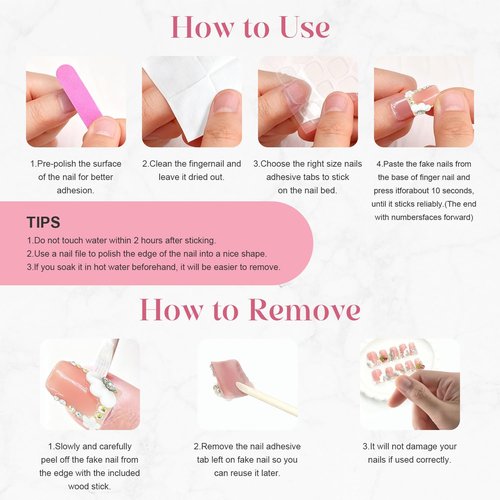 Handmade Press on Nails Duck Bill Shape, 3D Luxury Rhinestone Cherry Pearl Floral Acrylic Fake Nails, Full Cover Thickened False Nails for Women DIY Nail Art (M)