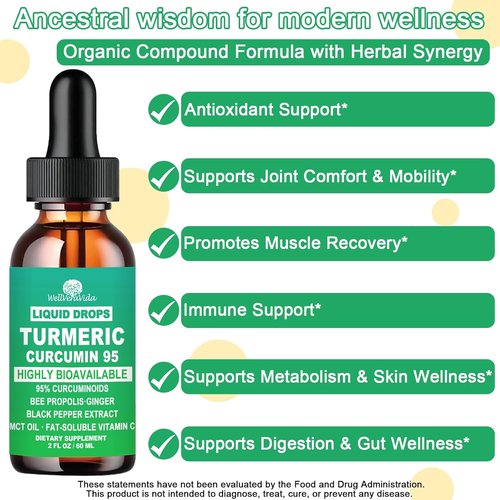 Turmeric Curcumin Supplement - 1000mg Liquid Complex with 95% Curcuminoids & Enhanced Absorption | Joint & Immune Support