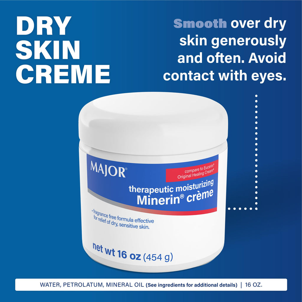 MAJOR Therapeutic Moisturizing Minerin Créme - Body Cream Moisturizer for Dry Skin - Fragrance-Free - 16 Oz. (2 Pack)