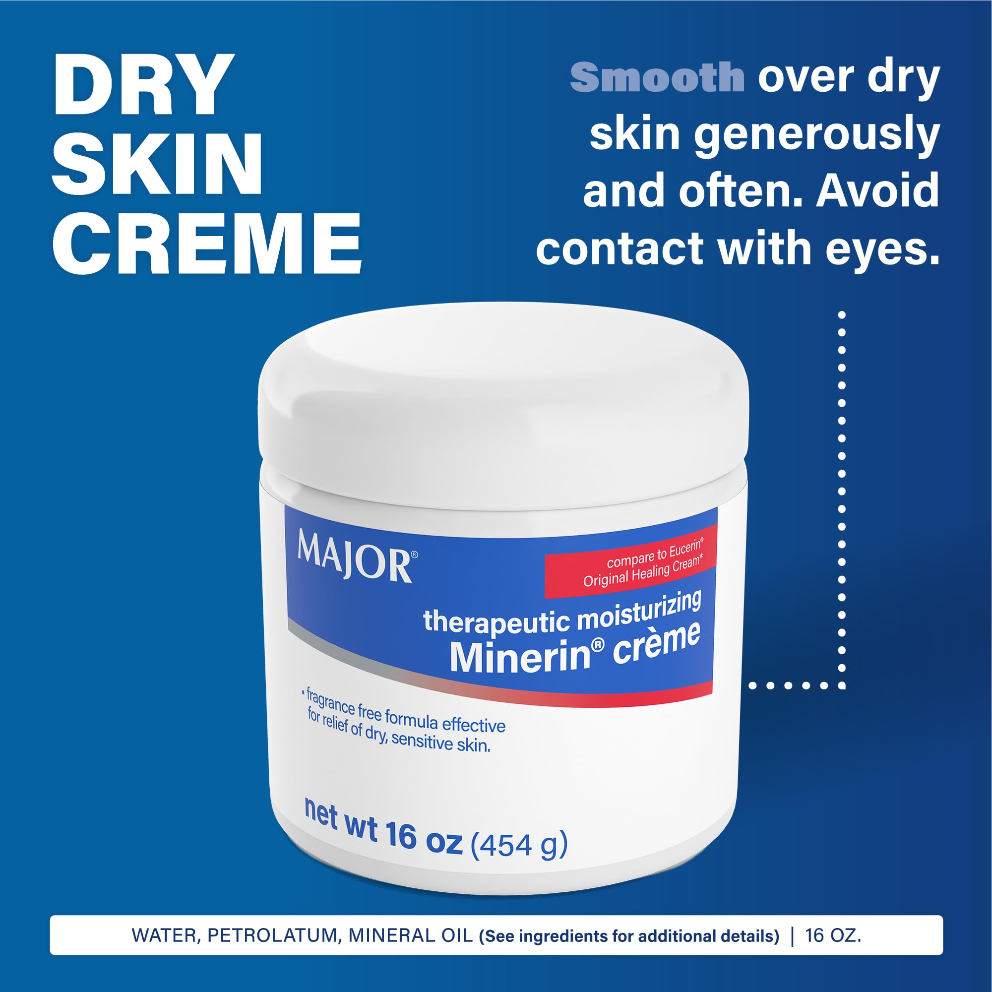 MAJOR Therapeutic Moisturizing Minerin Créme - Body Cream Moisturizer for Dry Skin - Fragrance-Free - 16 Oz. (2 Pack)
