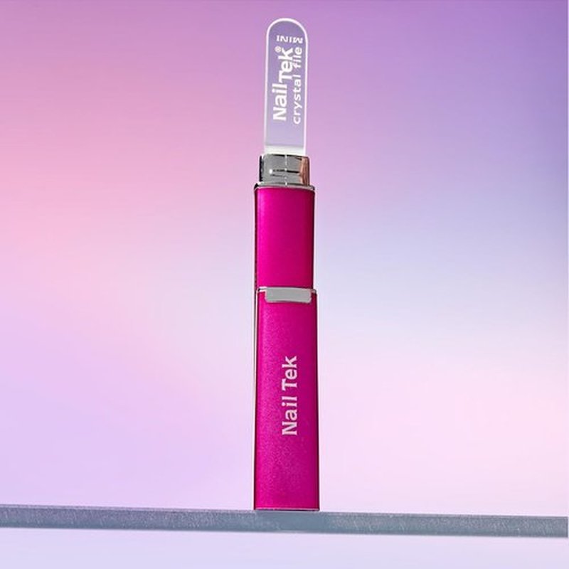 Nail Tek Crystal File - Durable Glass Nail File with Case | Travel-Friendly Mini 3" in Fuchsia